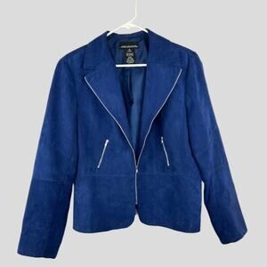 Vintage Sport Collection Paris Faux Suede Moto Blazer Women Size 14 Blue Zippers
